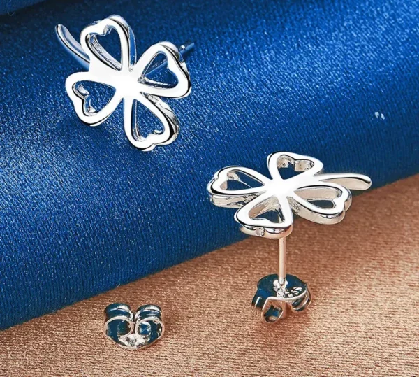 Boucles d'Oreilles Stud en Argent Sterling 925 15MM – Élégantes Boucles d'Oreilles Trèfle à Quatre Feuilles pour Femme, Accessoires de Mode