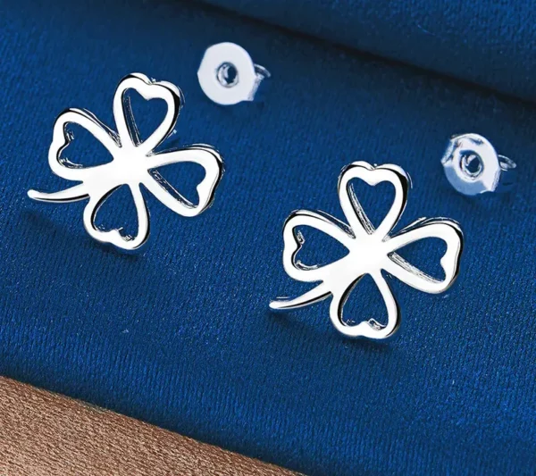 Boucles d'Oreilles Stud en Argent Sterling 925 15MM – Élégantes Boucles d'Oreilles Trèfle à Quatre Feuilles pour Femme, Accessoires de Mode