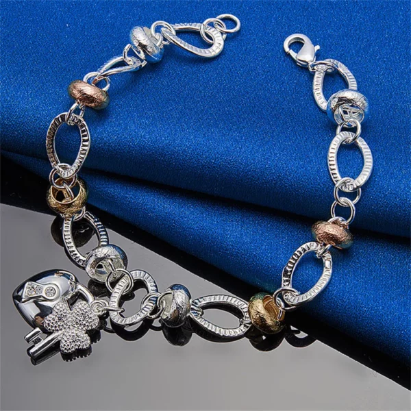 Bracelet en Argent Sterling 925 8 Pouces avec Cadenas en Forme de Cœur – Bijoux de Mariage et Fiançailles pour Femme et Couple
