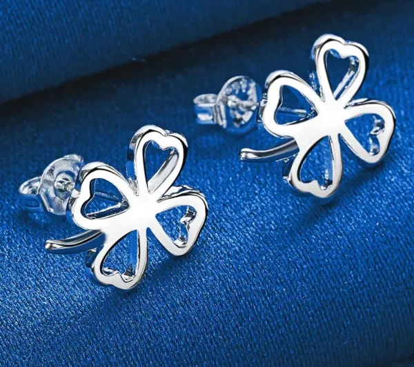 Boucles d'Oreilles Stud en Argent Sterling 925 15MM – Élégantes Boucles d'Oreilles Trèfle à Quatre Feuilles pour Femme, Accessoires de Mode