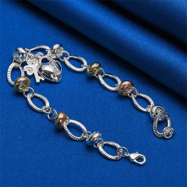 Bracelet en Argent Sterling 925 8 Pouces avec Cadenas en Forme de Cœur – Bijoux de Mariage et Fiançailles pour Femme et Couple
