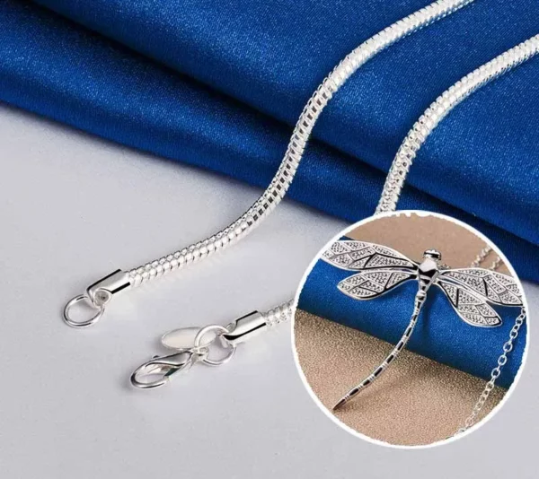 Collier en Argent Sterling 925 16-30 Pouces avec Pendentif Libellule – Bijoux de Mariage, Fiançailles et Cadeau Élégant pour Femme