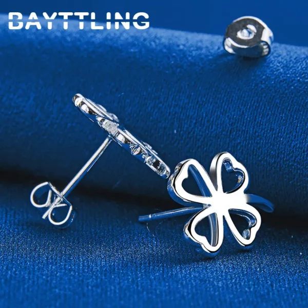 Boucles d'Oreilles Stud en Argent Sterling 925 15MM – Élégantes Boucles d'Oreilles Trèfle à Quatre Feuilles pour Femme, Accessoires de Mode