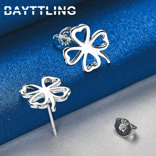 Boucles d'Oreilles Stud en Argent Sterling 925 15MM – Élégantes Boucles d'Oreilles Trèfle à Quatre Feuilles pour Femme, Accessoires de Mode